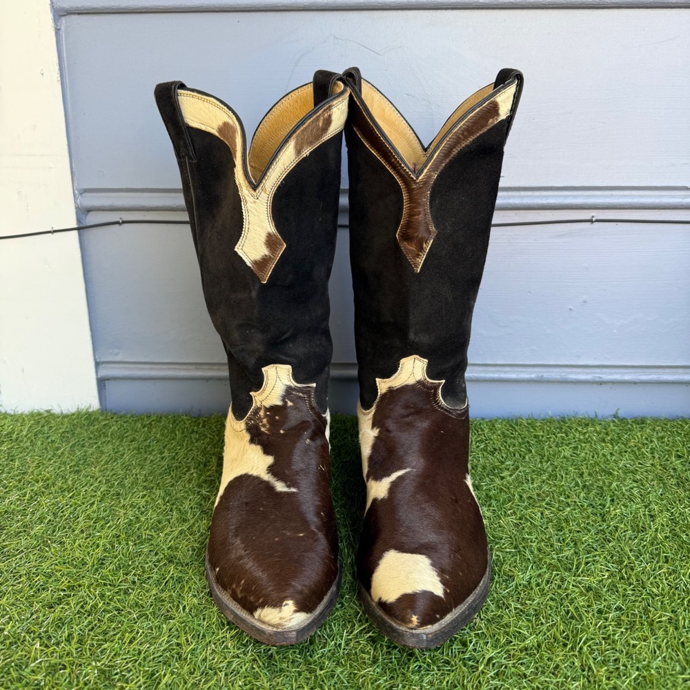 Vintage Justin Calf Hair On Cow Hide Pony Roper Boots Mens Size 10.5 D J304317